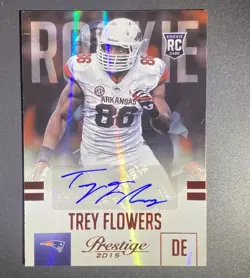 2015 Panini Prestige #295 Trey Flowers Auto New England Patriots Red Foil Rookie - Image 1
