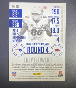 2015 Panini Prestige #295 Trey Flowers Auto New England Patriots Red Foil Rookie - Image 2