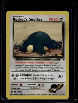 Pokemon TCG Rocket's Snorlax 33/132 Gym Heroes Rare LP - Image 1