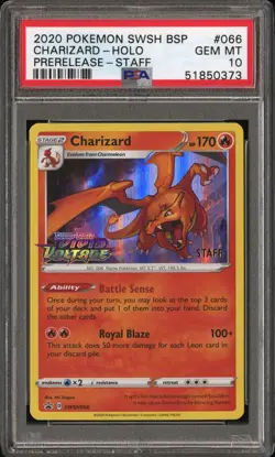 2020 POKEMON SWSH BLACK STAR PROMO PRERELEASE STAFF #066 CHARIZARD HOLO PSA 10 - Image 1