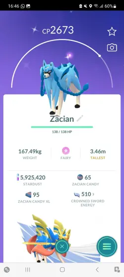 Pokemon Go Shiny Legendary Zacian - Image 1
