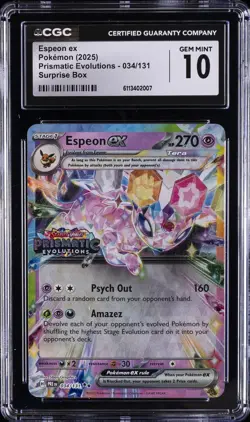 2025 PRISMATIC EVOLUTIONS-SURPRISE BOX #034/131 POKEMON CGC 10 GEM MINT - Image 1