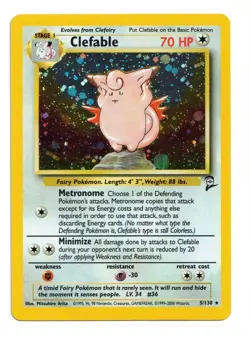 Pokemon Card: Clefable HOLO 5/130 Base Set 2 Vintage Rare! EX - Image 1