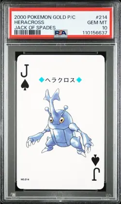 2000 POKEMON GOLD VERSION PLAYING CARDS 214 HERACROSS JACK OF SPADES PSA10 - Image 1