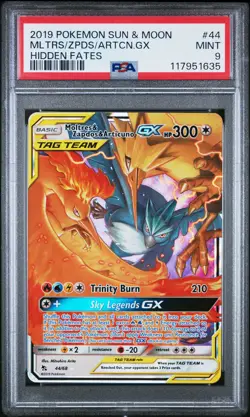 2019 POKEMON SUN & MOON HIDDEN FATES #44 MOLTRES & ZAPDOS & ARTICUNO GX PSA 9 - Image 1