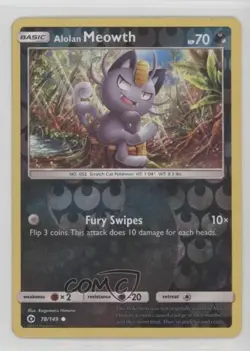 Alolan Meowth Reverse Foil Pokemon Sun & Moon Base #78 - Image 1