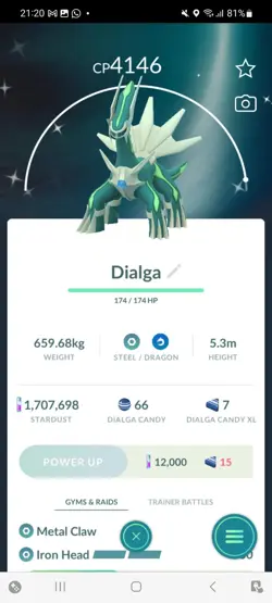 Pokemon Go Shiny Legendary Dialga ( High CP ) - Image 1