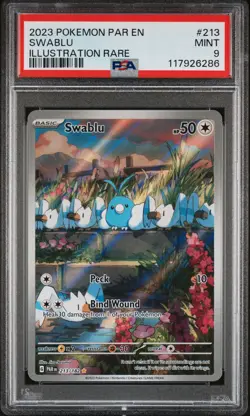 2023 POKEMON PAR EN-PARADOX RIFT ILLUSTRATION RARE #213 SWABLU PSA 9 - Image 1