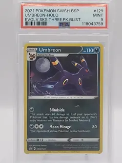 2021 Pokemon SWSH Black Star Promo 129 Umbreon Holo Evolving Skies PSA 9 - Image 1