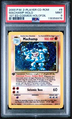 Pokemon 2000 Machamp #8 Base Set WOTC 1st Edition Cosmo Holofoil PSA 9 MINT - Image 1