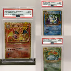 PSA10 Pokemon Card 25th Anniversary Charizard Blastoise Venusaur Japanese 3 Set - Image 1