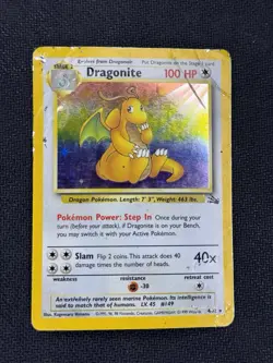 Pokemon TCG Dragonite 4/62 Fossil Holo Rare Card Damaged Condition - Image 1