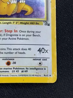 Pokemon TCG Dragonite 4/62 Fossil Holo Rare Card Damaged Condition - Image 4