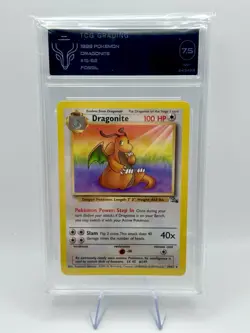 1999 Pokemon Fossil Dragonite Holo #19 TCG 7.5 Near Mint+ - Image 1