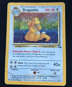 Pokemon TCG Fossil Set Holo Rare Dragonite 4/62 HP - Image 1