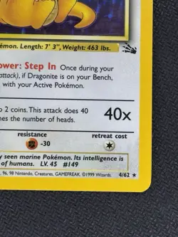 Pokemon TCG Dragonite 4/62 Fossil Holo Rare Card Near Mint Condition - Image 4