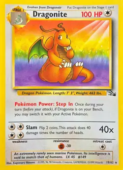Pokemon TCG Dragonite Fossil Card 19/62 Non-Holo Unlimited Rare - Image 1