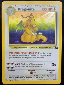Pokemon TCG Dragonite Fossil Holo Unlimited Rare Card 4/62 Vintage - Image 1