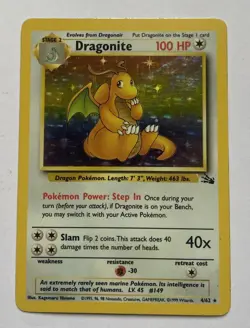 Pokemon TCG Dragonite Fossil Holo Unlimited Rare Card 4/62 - Image 1
