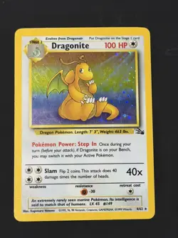 Pokemon TCG Dragonite Fossil Holo Unlimited Rare Card 4/62 Vintage WOTC - Image 1