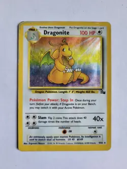 Dragonite Fossil Holo Rare 4/62 Water Damaged Vintage Pokemon TCG WOTC 1999 Card - Image 1