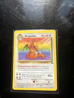 Pokemon TCG Dragonite Fossil Card 19/62 Unlimited Non-Holo Rare, MP/LP Condition - Image 1