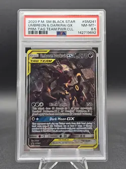 2020 POKEMON SM BLACK STAR PROMO #SM241 UMBREON & DARKRAI GX PSA 8.5 - Image 1