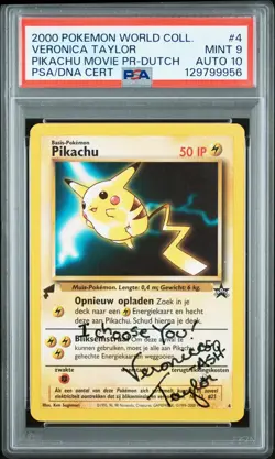 2000 POKEMON PIKACHU WORLD COLL DUTCH #4 PIKACHU MOVIE PROMO PSA 9 AUTO 10 - Image 1