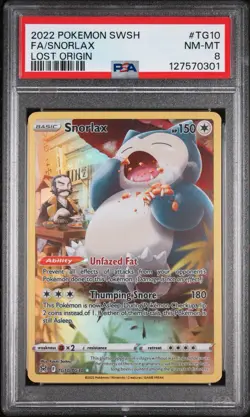2022 POKEMON SWORD & SHIELD LOST ORIGIN TRAINER GALLERY #TG10 FA/SNORLAX PSA 8 - Image 1