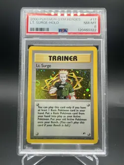 1999 Pokemon TCG Gym Heroes Lieutenant Surge Holo #17 PSA 8 Near Mint - Image 1
