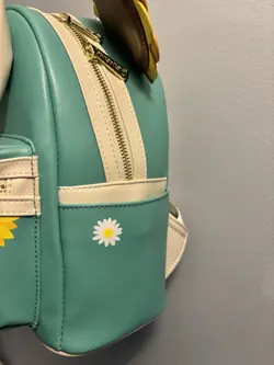 Loungefly Disney Minnie Mouse Sunflower Mini Backpack Teal Cream White Bow - Image 2