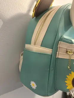Loungefly Disney Minnie Mouse Sunflower Mini Backpack Teal Cream White Bow - Image 3