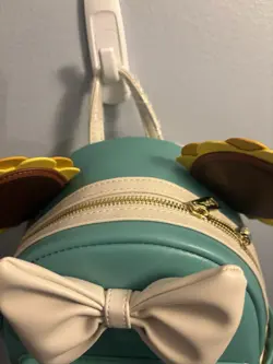 Loungefly Disney Minnie Mouse Sunflower Mini Backpack Teal Cream White Bow - Image 4