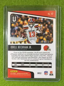 ODELL BECKHAM JR PRIZM CARD JERSEY #13 BROWNS #/75 SP 2019 Unparalleled IMPACT! - Image 2