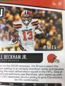 ODELL BECKHAM JR PRIZM CARD JERSEY #13 BROWNS #/75 SP 2019 Unparalleled IMPACT! - Image 3