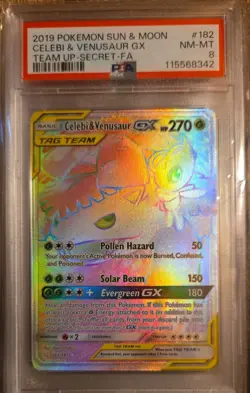 Celebi & Venusaur GX (Secret) 182/181 Sm-Team Up Holo Pokemon TCG PSA 8 - Image 1