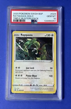 2020 Pokemon SWSH BSP Rayquaza Holo Triple Blister Pack #029 PSA 10 GEM MT - Image 1