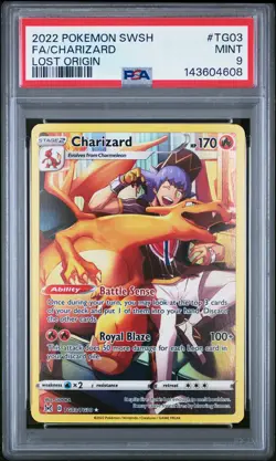 2022 POKEMON SWORD & SHIELD LOST ORIGIN #TG03 FULL ART/CHARIZARD PSA 9 - Image 1