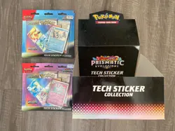 Pokemon Prismatic Evolutions Tech Sticker Collection Blister 2x Set Sealed & box - Image 1