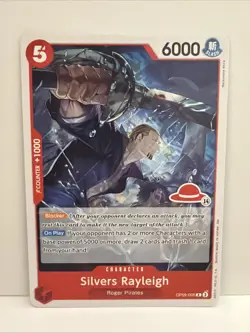 One piece Silvers Rayleigh Rare Non-Foil RED STRAW HAT LOGO (44) OP09-005 NM - Image 1