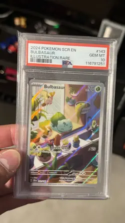 Bulbasaur Stellar Crown Illustration Holo Card 143/142 PSA 10 - Image 1