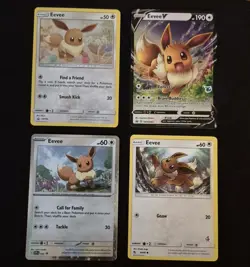 Lot of 4 Eevee Pokemon cards - HiddenFates- Promo- V- Lot # 34 - Image 1