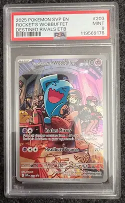 Pokemon TCG Team Rockets Wobbuffet ETB Promo Card 203 PSA 9 - Image 1