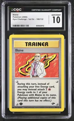 CGC 10 GEM MINT Blaine Gym Challenge 1st Edition 100/132 Pokemon Card - Image 1