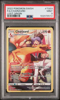 2022 POKEMON SWORD & SHIELD LOST ORIGIN #TG03 FULL ART/CHARIZARD PSA 9 - Image 1