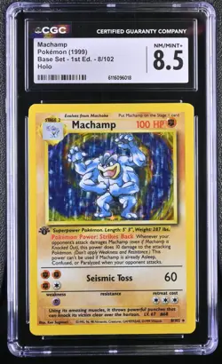 CGC 8.5 Machamp 8/102 Holo 1st Edition Base Set Unlimited 1999 Pokemon Card - Image 1