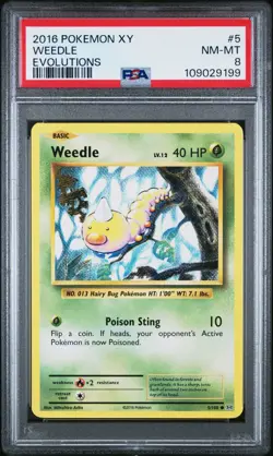 2016 POKEMON XY EVOLUTIONS #5 WEEDLE PSA 8 - Image 1