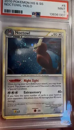 DOIBLE SWIRL! PSA 9 - 2010 POKEMON HEARTGOLD & SOULSILVER #8 NOCTOWL-HOLO - Image 1