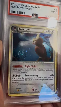 DOIBLE SWIRL! PSA 9 - 2010 POKEMON HEARTGOLD & SOULSILVER #8 NOCTOWL-HOLO - Image 2