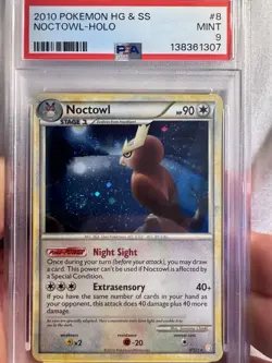 DOIBLE SWIRL! PSA 9 - 2010 POKEMON HEARTGOLD & SOULSILVER #8 NOCTOWL-HOLO - Image 4